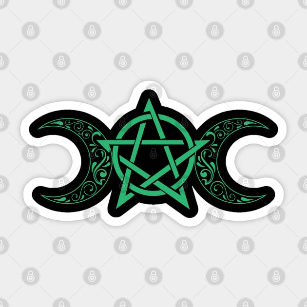 Pentacle and Moon in Green Sticker by O GRIMLEY